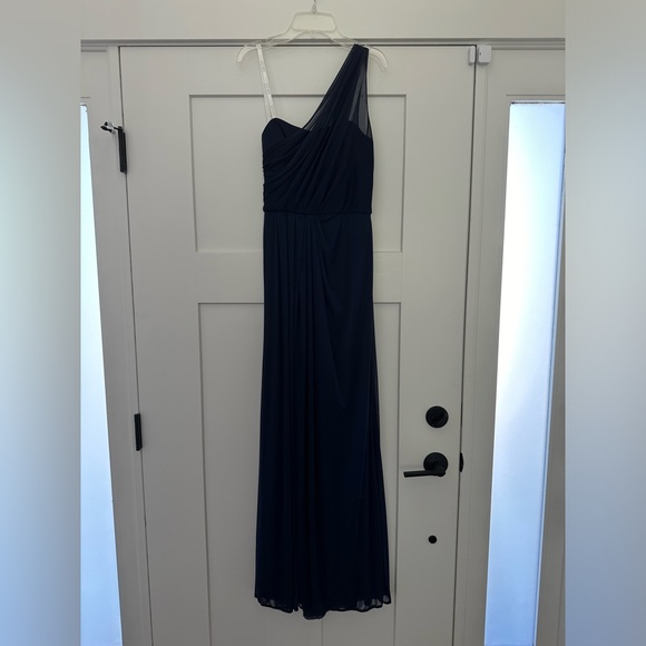 David’s Bridal One Shoulder Navy Bridesmaid Dress - Picture 4 of 5
